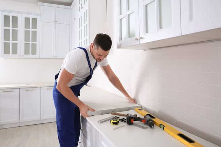 A kitchen countertop made of a durable and stain-resistant material, designed for easy maintenance in Mount Prospect