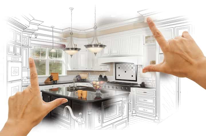 A kitchen renovation design with an open floor plan, featuring a large island and modern appliances in Mount Prospect